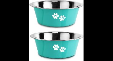 2 Stuks Roestvrijstalen Hondenbakken (1560 ml), Voerbakken Voor Honden En Katten, Antislip Siliconen Voet, Drinkbakken Voor Honden En Katten, Vaatwasmachinebestendig, Roestvrijstalen Voerbakken Voor Huisdieren, M - 21 cm