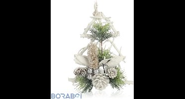 Kersthanger - Natuurlijke materialen - 18x5x20 cm - Groen/Wit/Bruin/Zilver