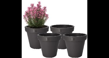 Pro Garden Bloempot - 4x - antraciet - rond - D25 cm - kunststof - plantenpot - tuin buiten