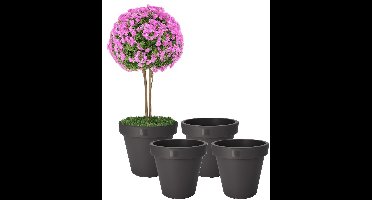 Pro Garden Bloempot - 4x - antraciet - rond - D40 cm - kunststof - plantenpot - tuin buiten