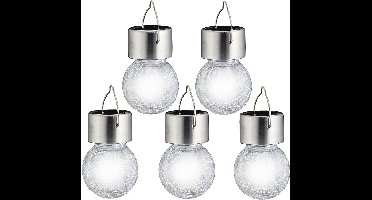 Cepewa Solar party verlichting hanger voor buiten - 5x - 13 cm - LED-verlichting - Tuinverlichting - Tuindecoratie - Feestverlichting - wit licht