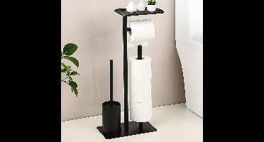 Core® Toiletbutler - Toiletrolhouder - Multifunctionele Toiletbutlet - WC-Borstel - met Plank- Zwart - 26cm x 16cm x 3cm