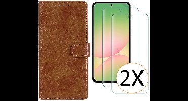 Hoesje geschikt voor Samsung Galaxy A57 5G hoesje Bruin pasjeshouder telefoon hoes - Met screenprotector tempered glass voor Galaxy A57 5G - 2x