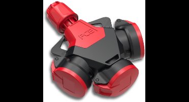 PCE 253842-sr 3-weg koppeling TopTaurus2 massief rubber met scharnierend deksel, natuurlijke LED, IP54 rood