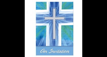 AMSCAN - 8 blauwe communie uitnodigingskaarten met enveloppen