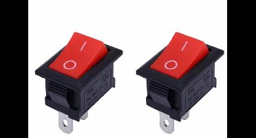 2stuks wipschakelaar ON/OFF KCD11 rood/zwart - 21x15mm SPST 2 pin 250V/6A - rechthoekige aan/uit schakelaar - tuimelschakelaar - rockerswitch - snap-in on/off rocker