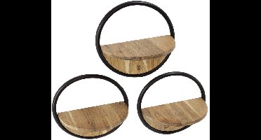 Giga Living Wandschap Round - Bruin Hout