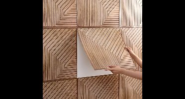 10 stuks 3D zelfklevende houten muurpanelen - Houten wandbekleding - Zelfklevend - 3D muurpanelen voor wanddecoratie - Decoratief akoestisch paneel - 30x30 cm (Bruin geel)