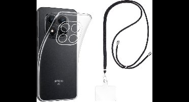 Set met hoesje en nekband voor iphone 12 Mini - Flexibele, transparante TPU-bescherming, verstelbare universele nekband voor mobiele telefoons, zwarte nekband, transparante draagriem van Phonillico®