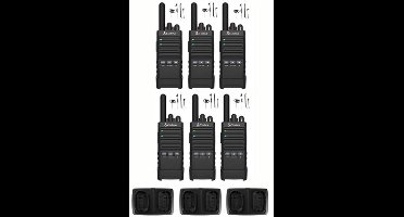 Set van 6 Cobra PX650 UHF PMR446 portofoons met D-shape oortje