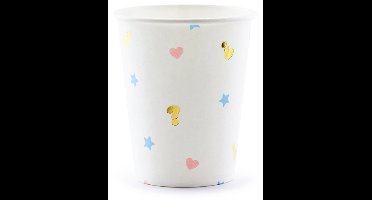 PARTYDECO - 6 witte "boy or girl" kartonnen bekers 200 ml voor babyshower