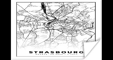 Poster Frankrijk - Kaart - Strasbourg - Plattegrond - Stadskaart - Zwart wit - 30x20 cm