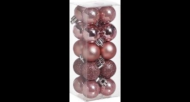40x Roze kunststof/plastic mini kerstballen 3 cm - Mat/glans/glitter - Onbreekbare plastic kerstballen - Kerstboomversiering roze