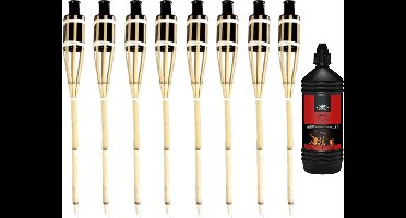 8x stuks Bamboe fakkels safe 60 cm - Inclusief 1 liter lampenolie/fakkelolie