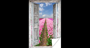 Poster Bloemen - Tulpen - Doorkijk - Regenboog - 20x30 cm