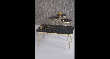 Sierra Salontafel Set | Marmeren look | Set van 4 | Zwart | Luxe design | Marmer | Bijzettafel | Sofa tafel Ovaal | Woonkamer tafel | Salon tafel