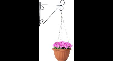 Hangpot + Muurhaak Parma - terracotta - D20 cm - kunststof - metaal - tuinaccessoires