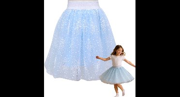 Joya Kids® Licht Blauw Verkleedrok met Tule | Verkleedjurk Meisje | Rok met Witte Madeliefjes | Verkleedrok met tule laag | Verkleedkleding | Meisje Verkleedset | Stijlvolle Verkleed | Maat L