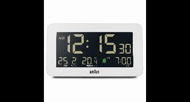 Braun BC10W - Wekker - Digitaal - Alarm - LCD - Backlight - Snooze - 12/24U - Datumaanduiding - Temperatuuraanduiding - Wit