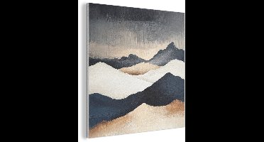 Akoestisch wandpaneel 90x90 cm - Vilt schilderij Bergen - Donkerblauw - Landschap - Akoestische panelen - Geluidsdempende wanddecoratie - Geluidsisolatie woonkamer - Muurdecoratie geluidspanelen