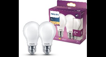 Philips LED lamp - Standaard lampvorm met E27 fitting - Warmwit licht: 2700K - 40W - Mat glas - 2-pack