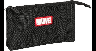 Pennenetui met 3 vakken Marvel Zwart (22 x 12 x 3 cm)