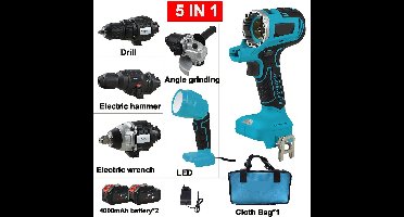 Accu Gereedschapsset – Draadloos Gereedschap – Klusset – Elektrisch Gereedschap – 18V Lithium Accu – 4000 mAh Capaciteit