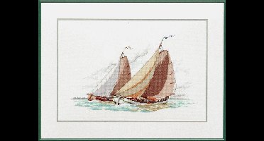 Pako Borduurpakket - telpatroon met codekaart - zeilschip Skutsje, een Friese tjalk boot - 235.240 - voorgesorteerd garen - Aida - 60 x 45 cm - DIY kit