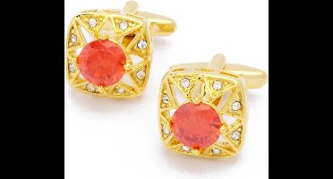 Manchetknopen - Goud met Rode Steen en Witte Steentjes