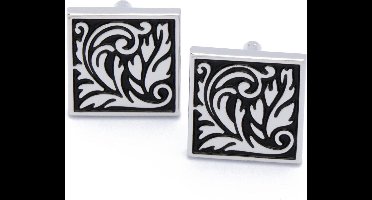 Manchetknopen - Vierkant met Zwart en Zilver Patroon