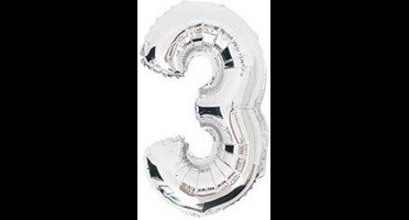Cijferballon 3 Zilver 32inch, 80 cm kindercrea