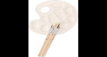 Hobby schilderspalet met kwasten - 6 vakjes - verfpalet - mengpalet voor verf