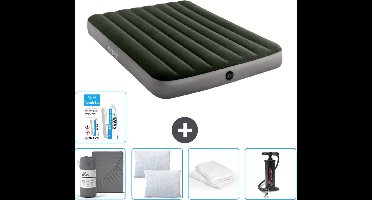 Intex Luchtbed - Twijfelaar - 137 x 191 x 25 cm - Groen - Inclusief Hoeslaken - Kussen - Pomp - Reparatieset en Kussenbeschermer