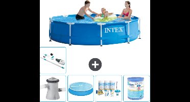 Intex Rond Frame Zwembad - 305 x 76 cm - Blauw - Inclusief Pomp Solarzeil - Onderhoudspakket - Filter - Stofzuiger