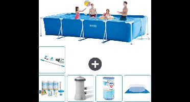 Intex Rechthoekig Frame Zwembad - 450 x 220 x 84 cm - Blauw - Inclusief Onderhoudspakket - Zwembadfilterpomp - Filter - Grondzeil - Stofzuiger