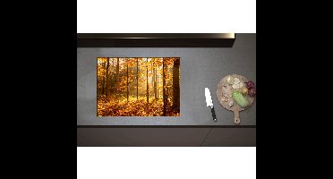 Inductieplaat Beschermer - Bomen in Bos in Oranje Tinten - 70x50 cm - 2 mm Dik - Inductie Beschermer - Bescherming Inductiekookplaat - Kookplaat Beschermer van Zwart Vinyl