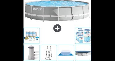 Intex Rond Prism Frame Zwembad - 457 x 107 cm - Grijs - Inclusief Pomp - Ladder - Grondzeil - Afdekzeil Onderhoudspakket - Filters