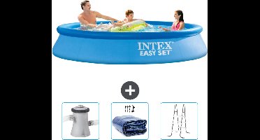 Intex Rond Opblaasbaar Easy Set Zwembad - 305 x 61 cm - Blauw - Inclusief Zwembadfilterpomp - Solarzeil - Ladder