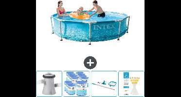 Intex Rond Frame Zwembad - 305 x 76 cm - Waterprint - Inclusief Pomp Filters - Schoonmaakset - Testrips