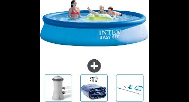 Intex Rond Opblaasbaar Easy Set Zwembad - 396 x 84 cm - Blauw - Inclusief Zwembadfilterpomp - Solarzeil - Schoonmaakset