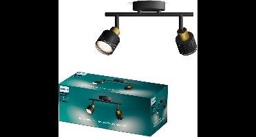 Philips Niall Spot - Plafondspot met twee lichtpunten - Zwart met goud design - GU10 LED fitting