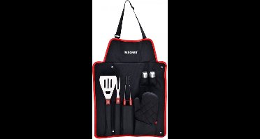 Bergner BBQ Accessoires 7 Delige Gereedschapset - Roestvrijstaal - Geschenkset - met bbq Schort