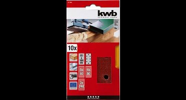 kwb schuurstroken 93x186 mm - hoogwaardig korund, korrelgrootte 40, 80, 240 - wissel zonder gereedschap - voor hout en metaal - hoge kwaliteit, bruin