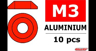 Team Corally - Aluminium sluitring - voor M3 Laagbolkopschroeven - BD=10mm - Rood - 10 st