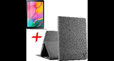 Hoes geschikt voor Samsung Galaxy Tab A 10.1 2019 + Screenprotector - Canvas Eco Kunstleer Book Case - iCall - Grijs