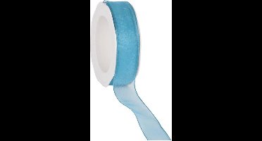 Wired organzalint Turquoise 25 mm / 20 mtr. Organza lint met draad