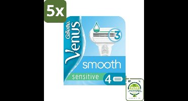 5 x Gillette - Venus Smooth - Sensitive - Zachte scheerbeurt - 4 Navulscheermesjes - Grootverpakking - Scheermesjes Voor Vrouwen - Scheermesjes Gevoelige Huid - Gladde Huid - Venus Scheermesjes - Gillette Venus