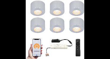 Set van 6 Navarra Smart LED Mini opbouwspots - Veranda spots - 12V 3W 200lm - Dimbaar - Wifi & Bluetooth - 2700K - IP44 waterdicht - RVS