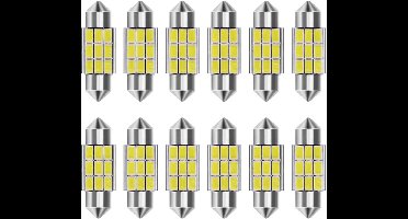Set van 12 Stuks 12V Torpedo LED Lampen Wit voor Auto Interieur en Kentekenverlichting