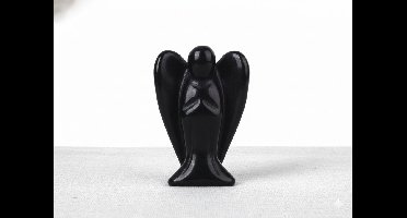 Edelsteen Obsidiaan Engel 40mm in linnen kado zakje met kaartje